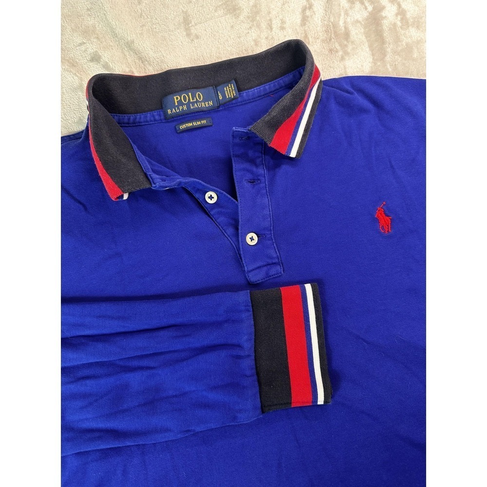 Polo Ralph Lauren Polo Shirt Mens Large Royal Blue‎ Custom Slim Fit Long Sleeve